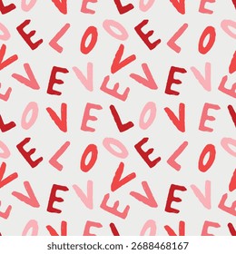 Dibujado a mano de San Valentín sin patrón con letras en color rojo con la palabra AMOR. Ilustración de boceto de Vector en estilo vintage de carbón de crayón. Papel de embalaje, diseño de Fondo de pantalla, impresión