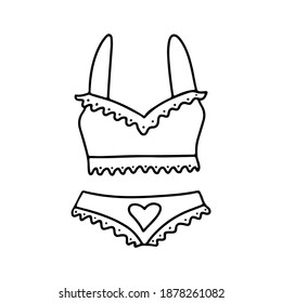 Hand drawn Valentines day set of underwear in doodle style isolated on white background. Vector outline illustration. Design for greeting card, banner, web, sticker