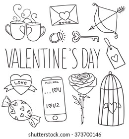 Hand drawn Valentine's day set. Made with Love