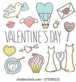 Hand drawn Valentine's day set. Made with Love