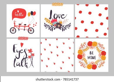 Hand drawn Valentine's day set of seamless patterns. Vector collection