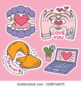 Hand drawn valentine's day stickers collection