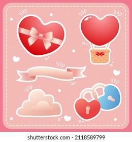 Hand drawn valentine's day stickers collection  banner  social media post  note  sticky note  cute background