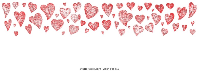 Hand drawn Valentines heart with chalk, crayon, lipstick grunge texture. Vector stoke illustration isolated on white background for decoration template greeting card, invitation, banner, menu. EPS10