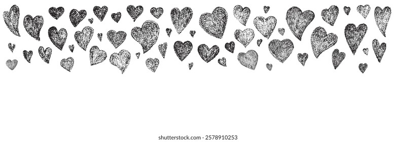 Hand drawn Valentines heart with chalk, crayon, lipstick grunge texture. Vector stoke illustration isolated on white background for decoration template greeting card, invitation, banner, menu. EPS10