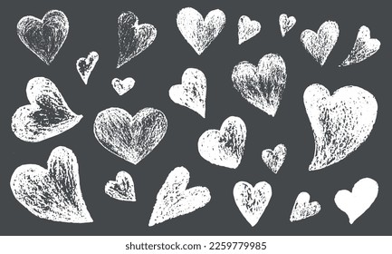 Hand drawn Valentines heart doddle brush stroke with grunge texture. Vector stoke illustration isolated on black background for decoration template greeting card, invitation, banner, menu. EPS10