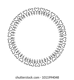 Hand drawn Valentines hearts border isolated on white background. Design element for home decor, photo frames, branding, greeting cards, textile prints. Valentines illustration.