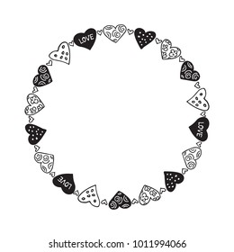 Hand drawn Valentines hearts border isolated on white background. Design element for home decor, photo frames, branding, greeting cards, textile prints. Valentines illustration.