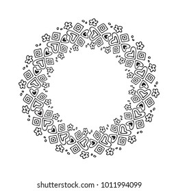 Hand drawn Valentines hearts border isolated on white background. Design element for home decor, photo frames, branding, greeting cards, textile prints. Valentines illustration.