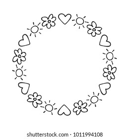 Hand drawn Valentines hearts border isolated on white background. Design element for home decor, photo frames, branding, greeting cards, textile prints. Valentines illustration.