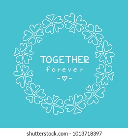 Hand drawn Valentines hearts border with lettering  isolated on blue background. Design element for greeting cards and holiday decorations. Valentines Day  illustration.