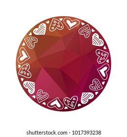 Hand drawn Valentines hearts border on polygonal background. Design element for text frames, greeting cards and stickers. Valentines illustration.