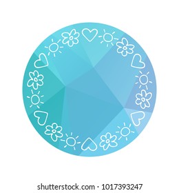 Hand drawn Valentines hearts border on polygonal background. Design element for text frames, greeting cards and stickers. Valentines illustration.