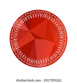 Hand drawn Valentines hearts border on polygonal background. Design element for text frames, greeting cards and stickers. Valentines illustration.