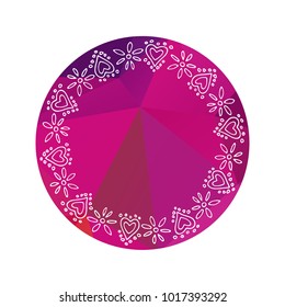 Hand drawn Valentines hearts border on polygonal background. Design element for text frames, greeting cards and stickers. Valentines illustration.