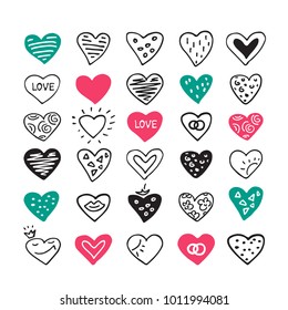 Hand drawn Valentines hearts isolated on white background. Design element for greeting cards and holiday decorations. Valentines Day  illustration.