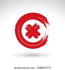 Hand drawn validation icon scanned and vectorized, brush drawing close pushbutton, hand-painted navigation symbol isolated on white background.