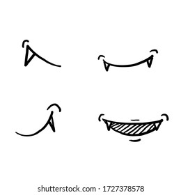 Hand Drawn Vampire Mouth Fang Smile Set Isolated On White Background Doodle