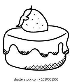 
Hand drawn vanila strawberry cake, doodle icon
