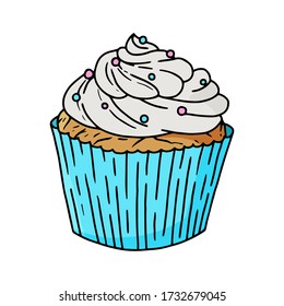 Hand drawn vanilla cupcake vector illustration