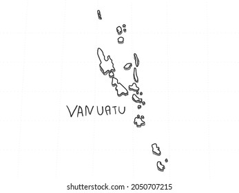 Handgezeichnet von Vanuatu 3D Karte auf weißem Hintergrund.
