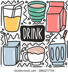 hand drawn variation drink doodle set with icons and design elements