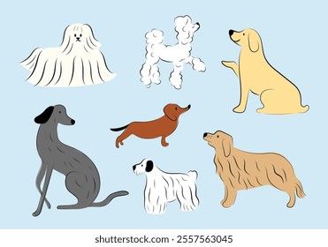 Hand drawn variety of puppies