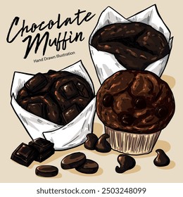 Handgezeichnet Verschiedene Sortiert Schokolade Muffin Illustration