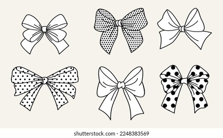 Hand drawn various bow ties. Black and white vector set.vector illustration