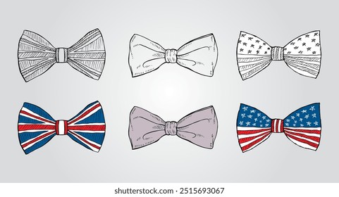 Hand drawn various bow ties.vector illustration