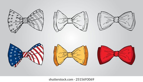 Hand drawn various bow ties.vector illustration