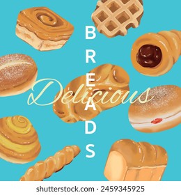 Hand drawn various bread illustration set3