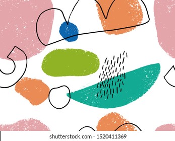 Hand drawn various brush sroke shapes. Abstract contemporary seamless pattern. Modern trendy vector illustration. Stamp texture. Perfect for textile print - Shutterstock ID 1520411369