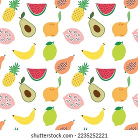 Hand drawn various colorful fruits seamless pattern