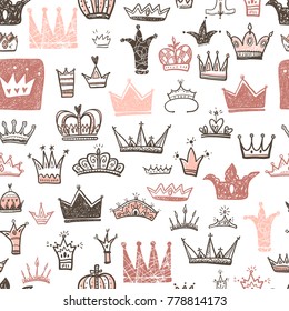 Hand drawn Various crowns set, vector illustration doodle cute style. 