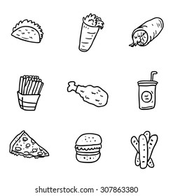 hand drawn various food icon