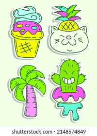 Hand drawn various funny objects stickers