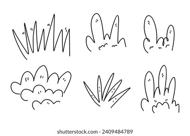 Hand drawn of various grass line art set
