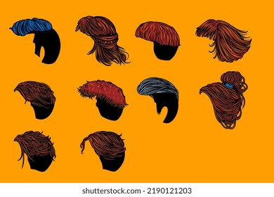 hand drawn various hair vector illustration set