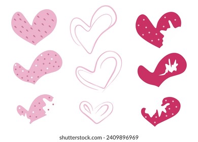 Hand drawn of various heart shapes in trendy illustration vector for romance, love, mother's day, valentine's day concept.