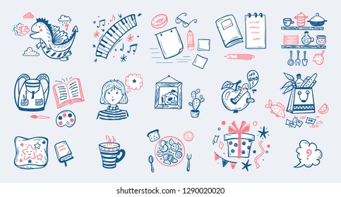 Hand Drawn Various Items Doodle Icons Vector Set