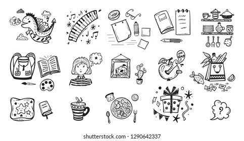 Hand Drawn Various Items Doodle Icons Vector Set 