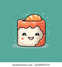 Hand drawn various kawaii sushi. Colored vector set. All elements are isolated