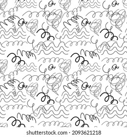 Hand drawn various line shapes (curl, spring) pattern. Abstract contemporary modern trendy Vector illustrations. Black monochrome concept