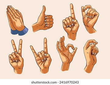 Hand Drawn of Various Male Hand Poses