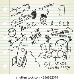 Hand drawn various object on a paper