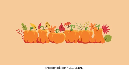 Hand drawn various pumpkins and leaves. Flat design. Autumn harvest concept. Hand drawn pumpkins - great as Thanksgiving background, halloween, textiles, banners, wallpapers, wrapping - vector design