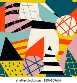 La mano dibujó varias formas. Diseño contemporáneo abstracto y sin fisuras. Ilustración moderna de mosaico en vector