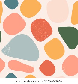 Hand Drawn Various Shapes. Abstract Contemporary Seamless Pattern. Modern Trendy Vector Illustration. Stamp Texture. Perfect For Textile Print