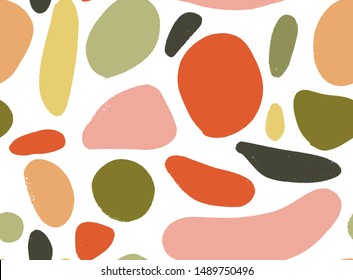 Hand drawn various shapes. Abstract contemporary seamless pattern. Modern trendy vector illustration. Stamp texture. Perfect for textile print